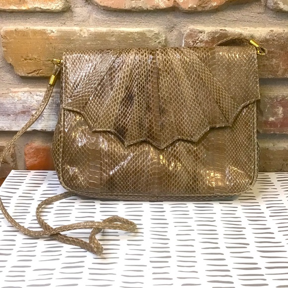 OBESSION Women’s Vintage 80’s Snake Skin Scalloped Clutch Shoulder Bag Handbag - Picture 1 of 6